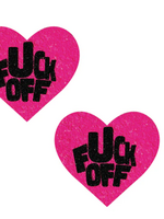 Neva Nude Neva Nude Fuck Off Glitter Blacklight Reactive Heart Pasties - Pink/Black O/S