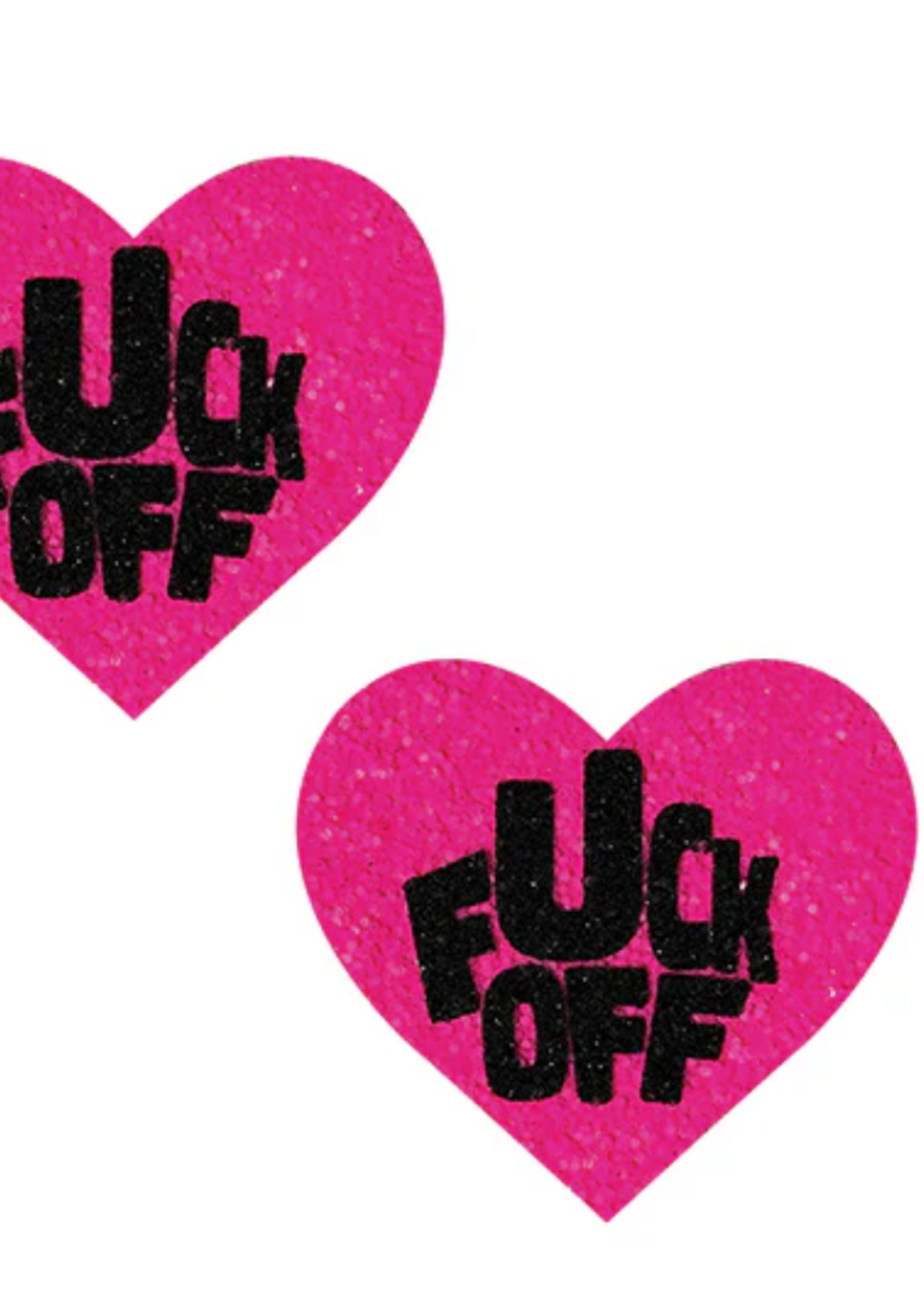 Neva Nude Neva Nude Fuck Off Glitter Blacklight Reactive Heart Pasties - Pink/Black O/S