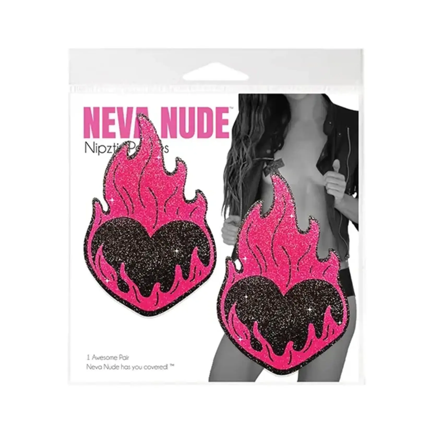 Neva Nude Neva Nude Flaming Heart Glitter Pasties - Black/Red O/S