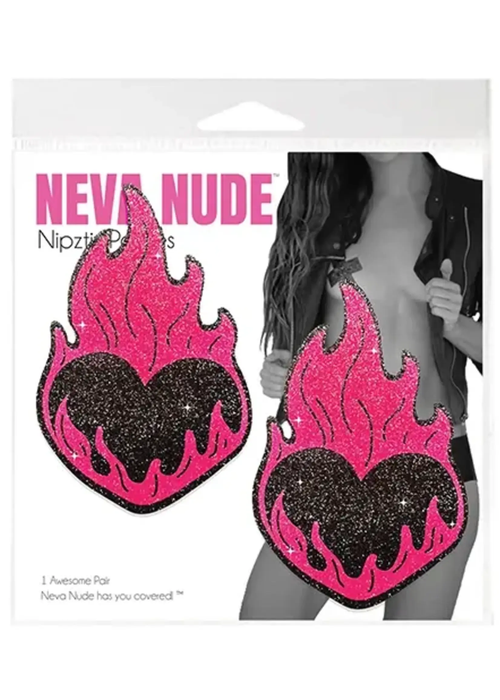 Neva Nude Neva Nude Flaming Heart Glitter Pasties - Black/Red O/S