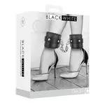 Shots Ouch! Ouch! Black & White Plush Bonded Leather Ankle Cuffs With Adjustable Straps