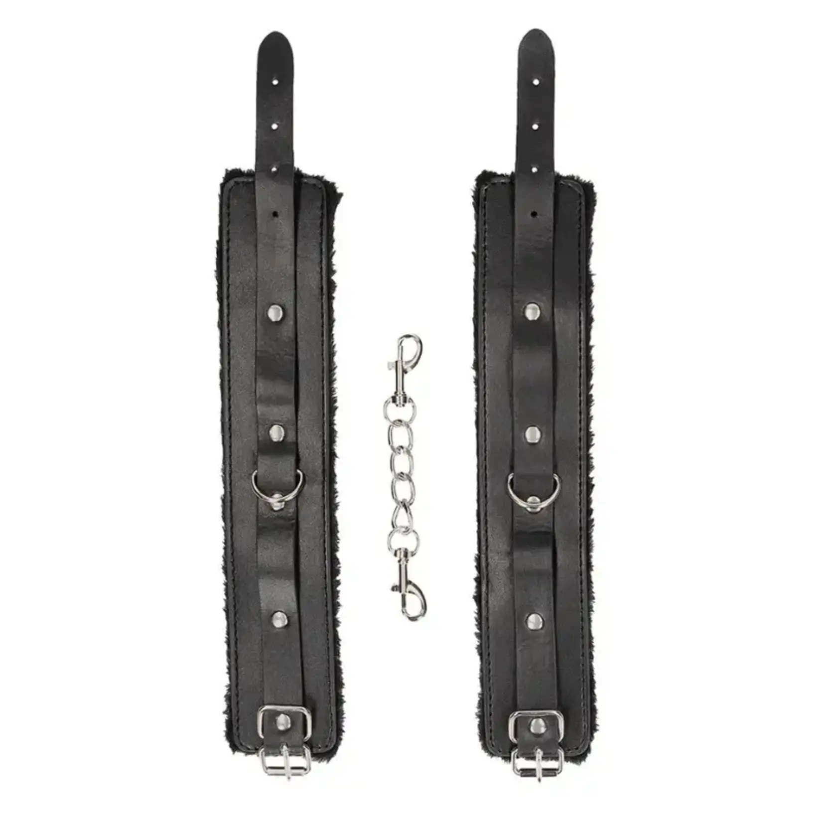Shots Ouch! Ouch! Black & White Plush Bonded Leather Ankle Cuffs With Adjustable Straps