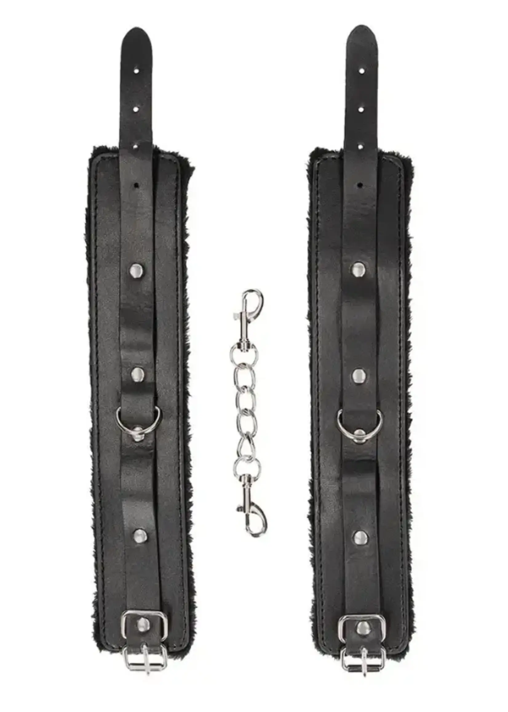 Shots Ouch! Ouch! Black & White Plush Bonded Leather Ankle Cuffs With Adjustable Straps