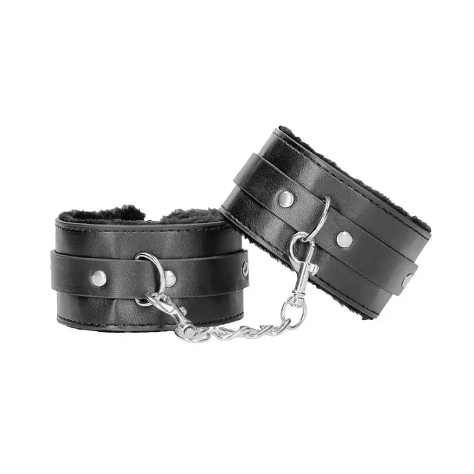 Shots Ouch! Ouch! Black & White Plush Bonded Leather Ankle Cuffs With Adjustable Straps