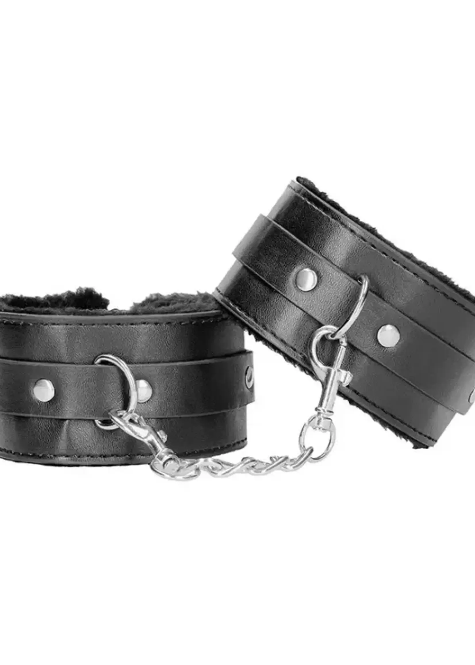 Shots Ouch! Ouch! Black & White Plush Bonded Leather Ankle Cuffs With Adjustable Straps
