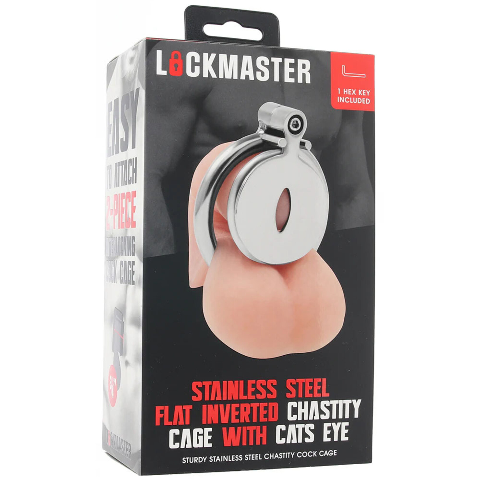 LockMaster Lockmaster Stainless Steel Flat Inverted Chastity Cage With Cats Eye