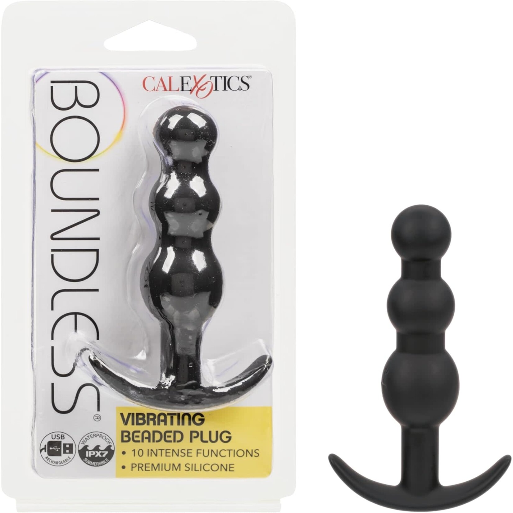 Calexotics Boundless Vibrating Beaded Plug Rechargeable Silicone Anal Plug - Black