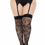 Leg Avenue Leg Avenue Wild Rose Net Thigh Highs - 1X-2X - Black
