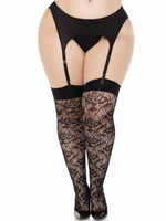 Leg Avenue Leg Avenue Wild Rose Net Thigh Highs - 1X-2X - Black