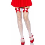 Leg Avenue Leg Avenue Industrial Net Thigh High - OS - White/Red