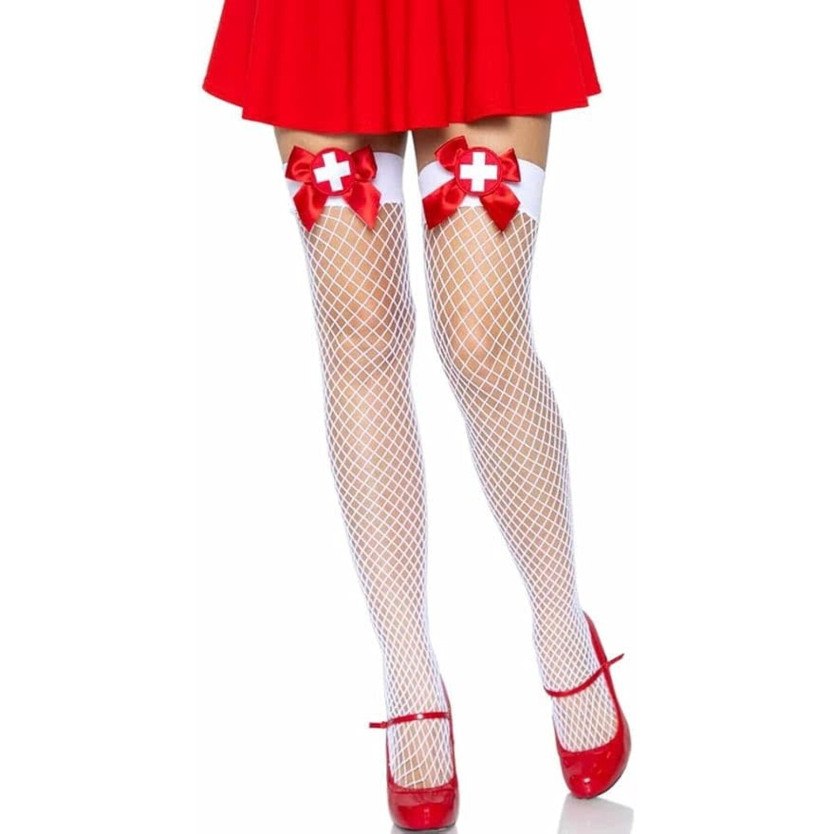 Leg Avenue Leg Avenue Industrial Net Thigh High - OS - White/Red