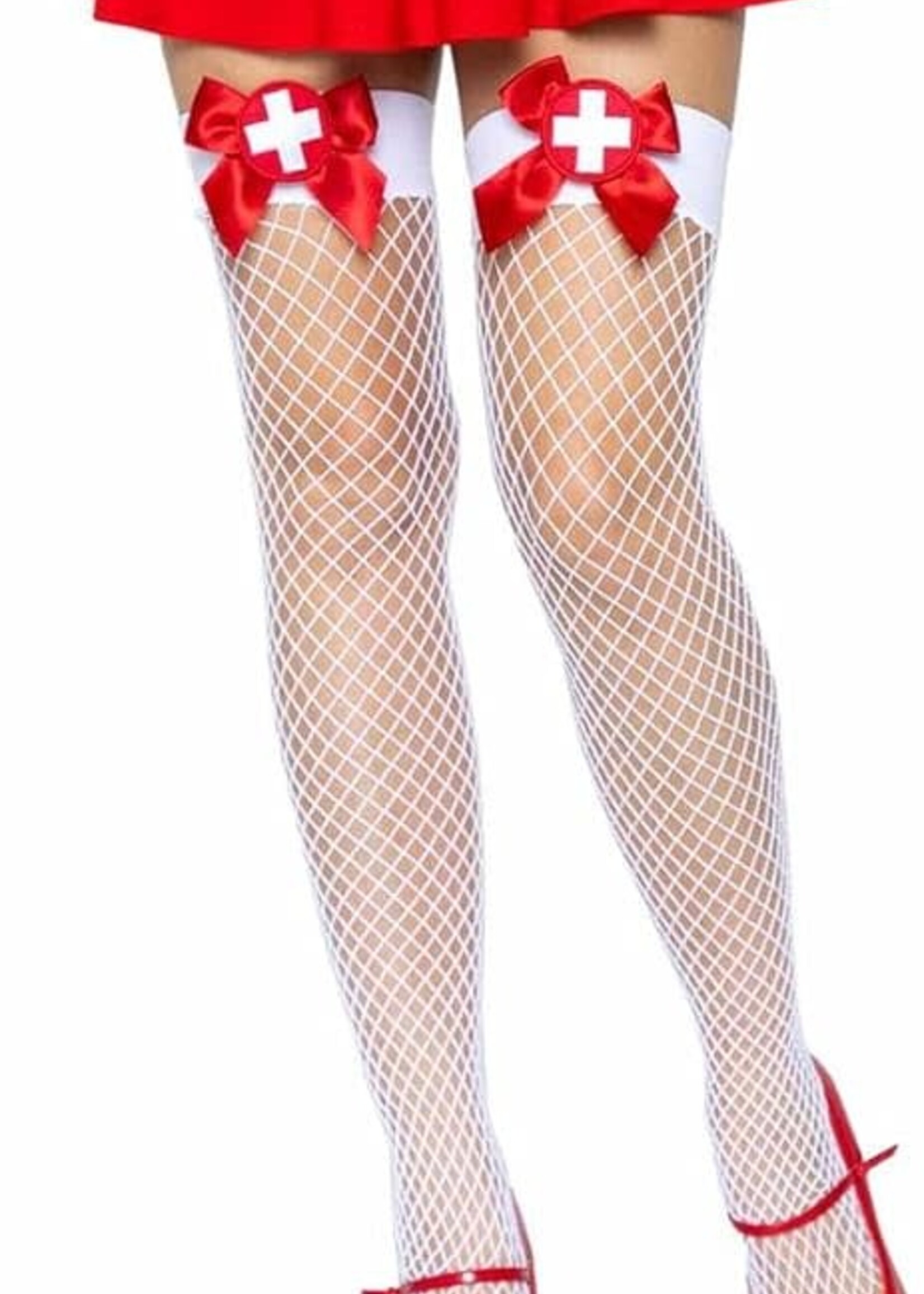 Leg Avenue Leg Avenue Industrial Net Thigh High - OS - White/Red
