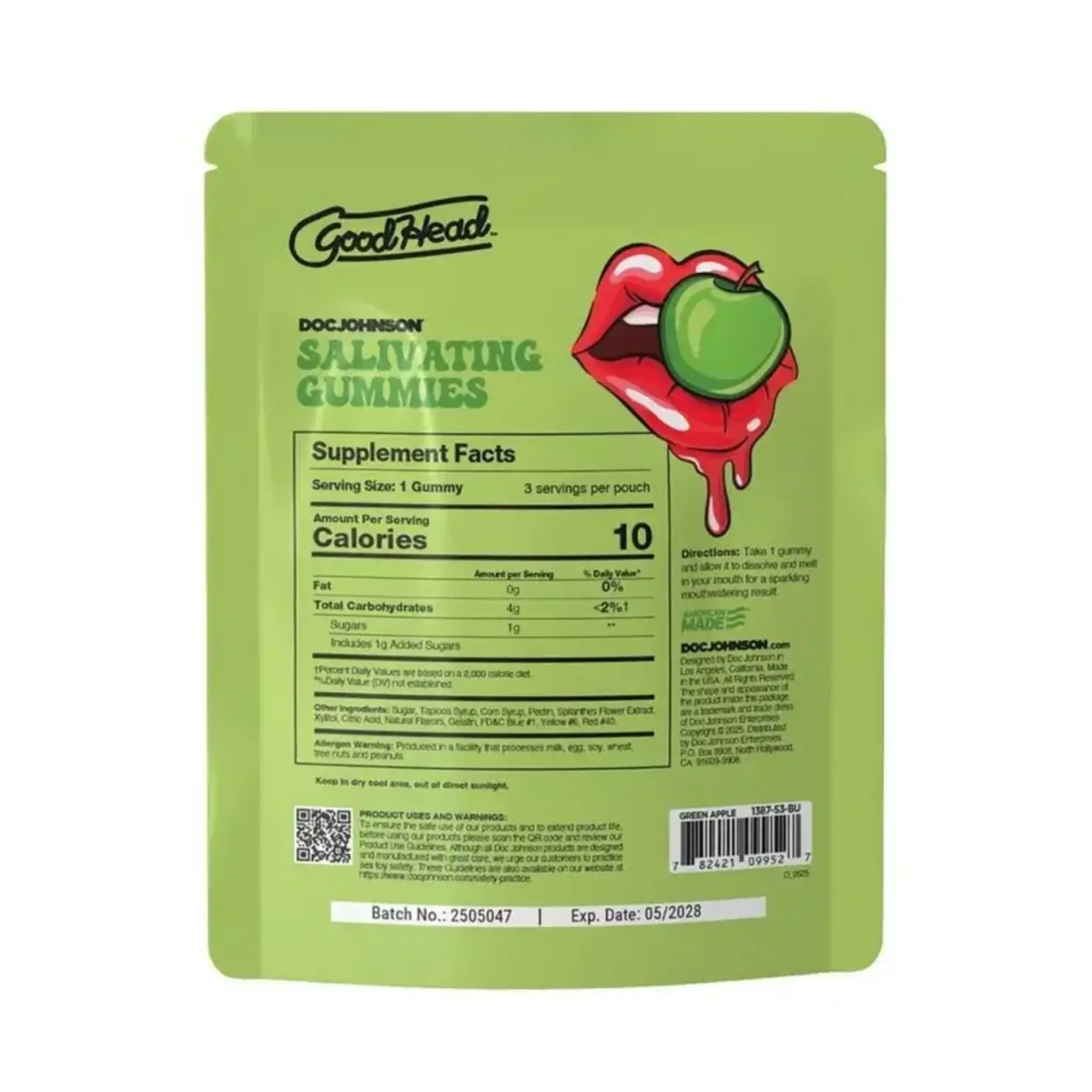 Doc Johnson Goodhead - Salivating Gummies (3 Pcs Per Pouch) - Green Apple
