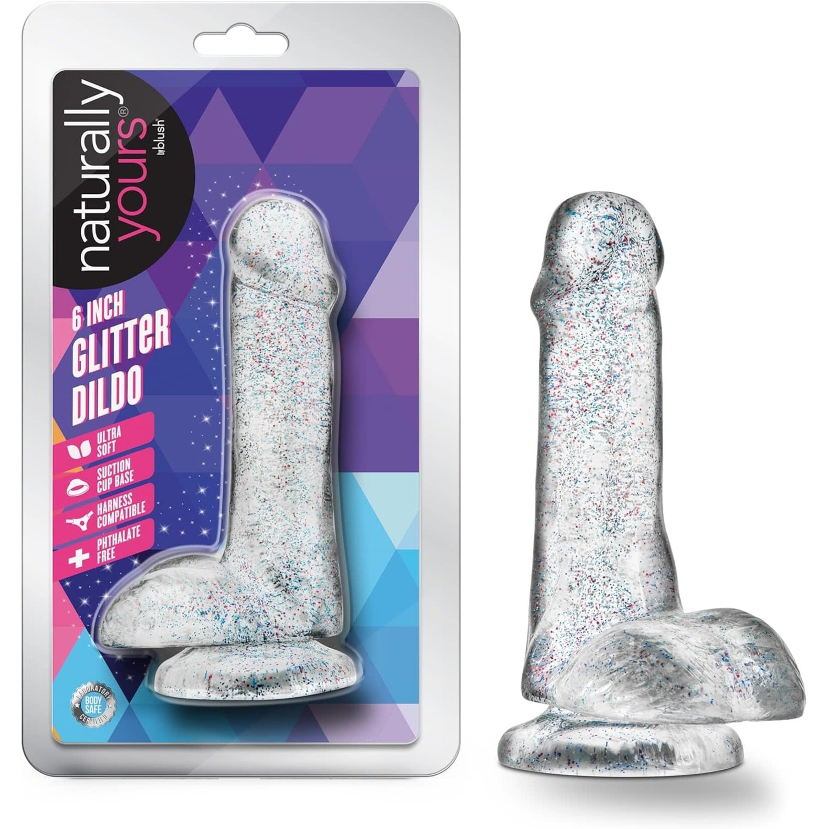 Blush Novelties Naturally Yours 6" Glitter Cock Sparkling Clear