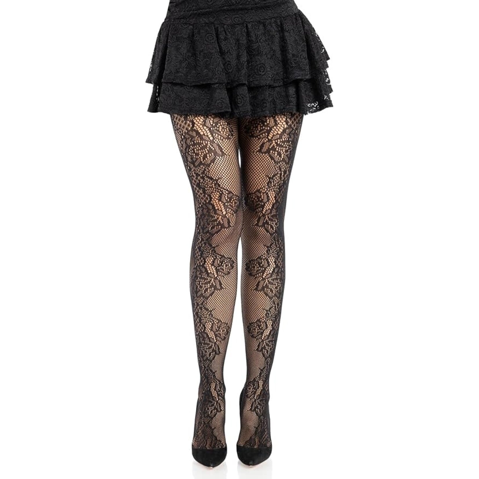 Leg Avenue Leg Avenue Fleurine Eyelet Lace Tights - O/S - Black