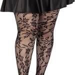 Leg Avenue Plus Size Seamless Chantilly Floral Lace Tights - Blk