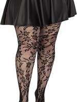 Leg Avenue Plus Size Seamless Chantilly Floral Lace Tights - Blk