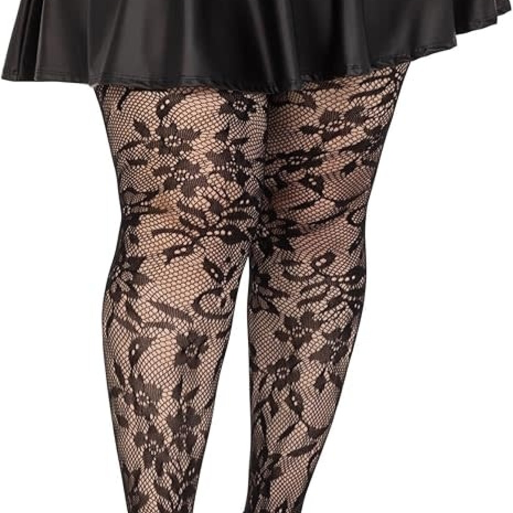 Leg Avenue Plus Size Seamless Chantilly Floral Lace Tights - Blk