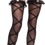 Leg Avenue Sheer Faux Wrap Lace Top Stockings w/ Attached Garter Belt - O/S