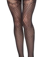 Leg Avenue Gilded Grid Net Tights with Bow Lace Top - O/S