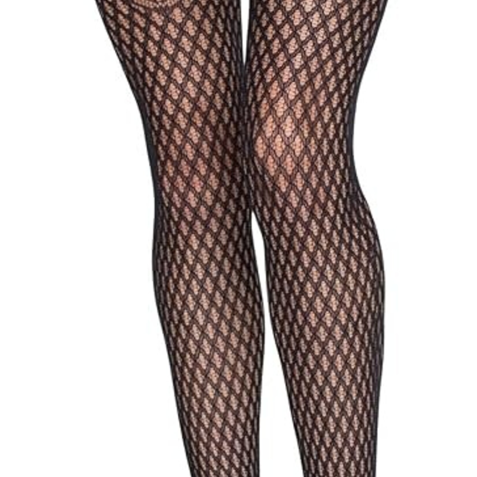 Leg Avenue Gilded Grid Net Tights with Bow Lace Top - O/S