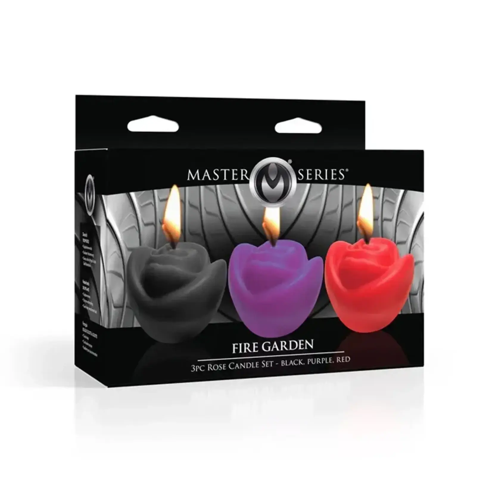 XR Brands Master Series Fire Garden 3pc Rose Candle Set - Black, Purple, Red