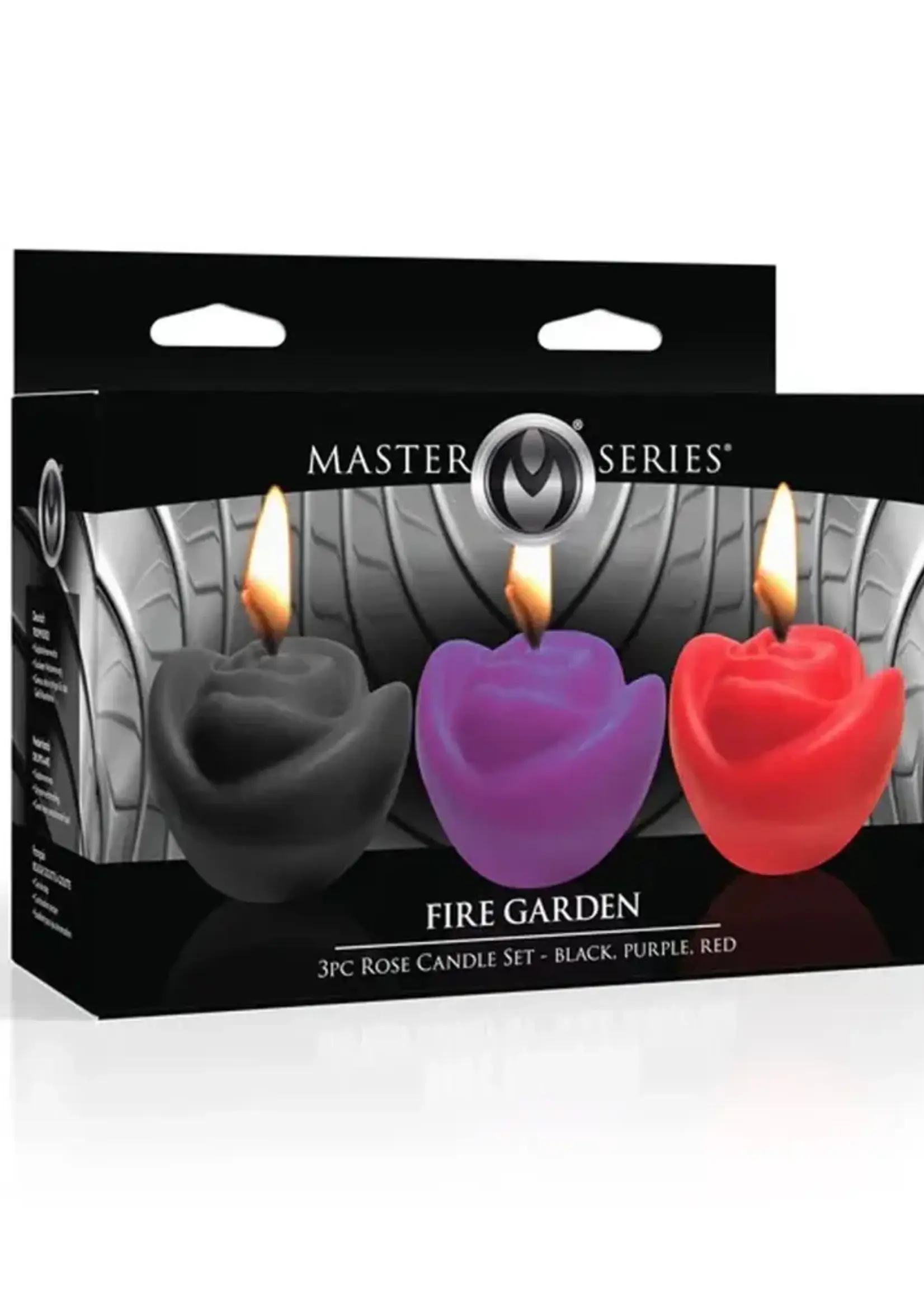 XR Brands Master Series Fire Garden 3pc Rose Candle Set - Black, Purple, Red
