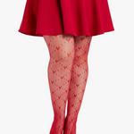 Leg Avenue Plus Valentina Heart Net Tights - 1x 2x - Red