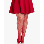 Leg Avenue Plus Valentina Heart Net Tights - 1x 2x - Red