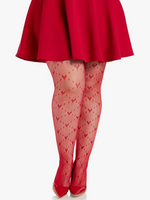 Leg Avenue Plus Valentina Heart Net Tights - 1x 2x - Red