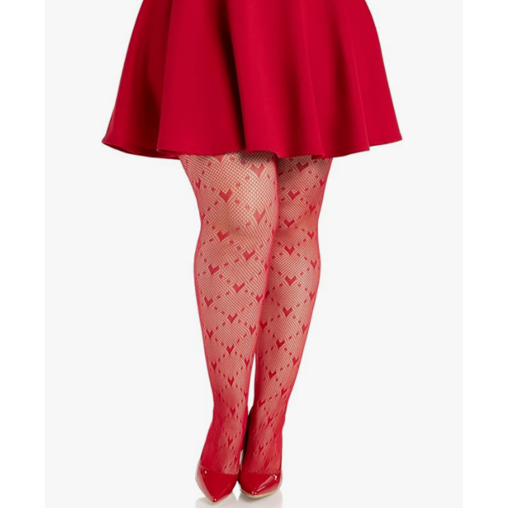 Leg Avenue Plus Valentina Heart Net Tights - 1x 2x - Red