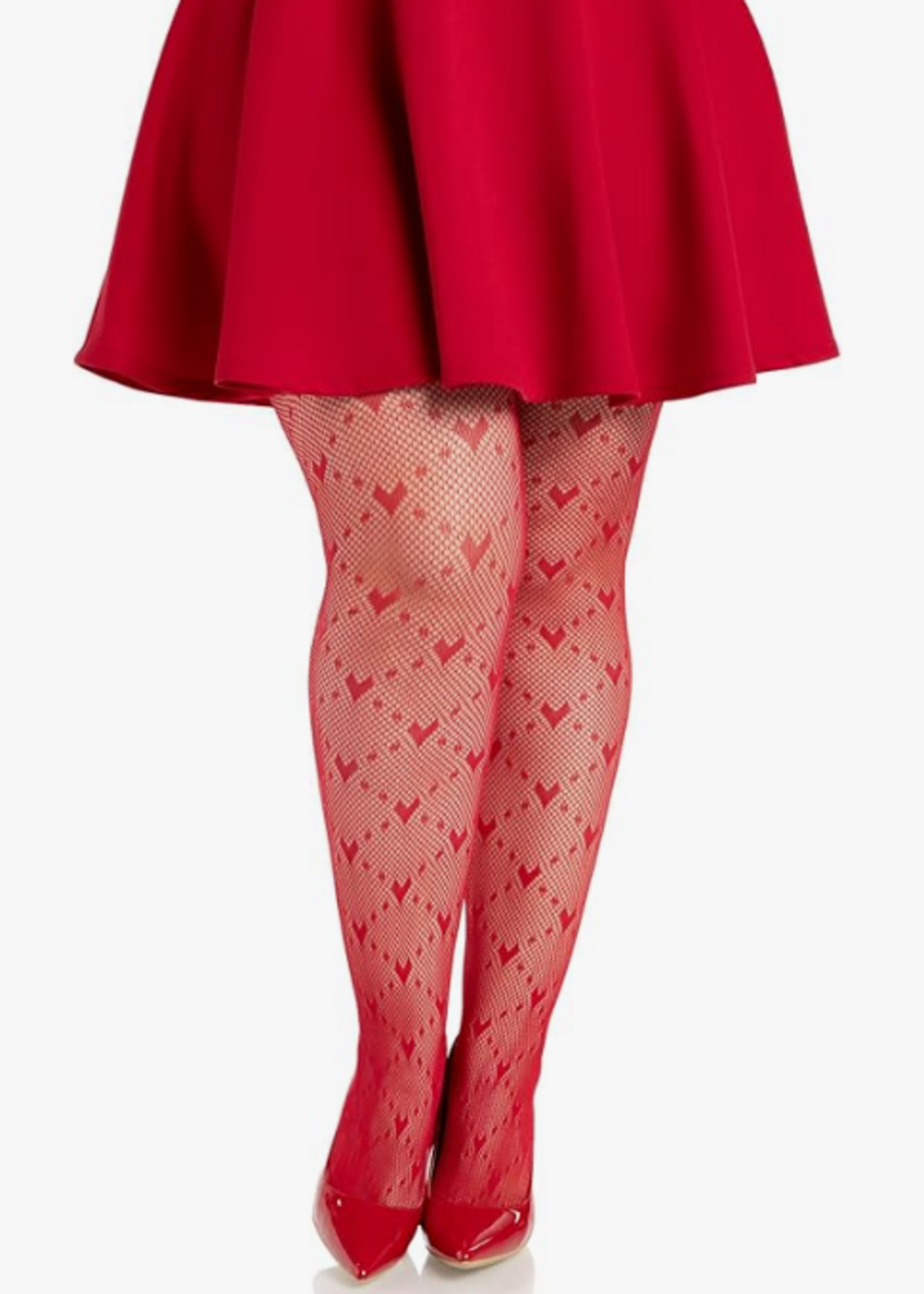 Leg Avenue Plus Valentina Heart Net Tights - 1x 2x - Red