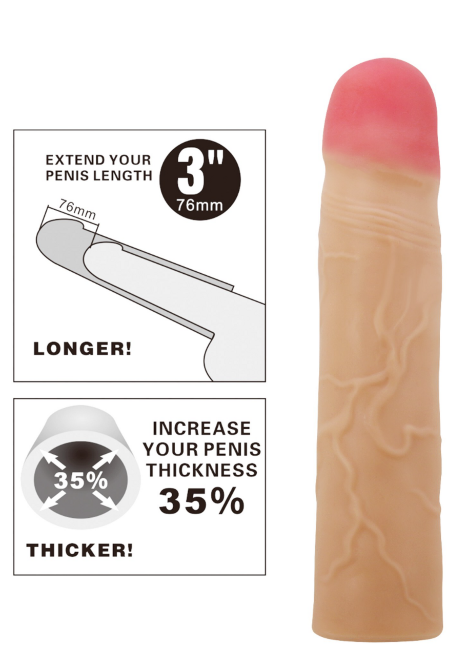 Pretty Love Kylian Extended Penis Sleeve - Light