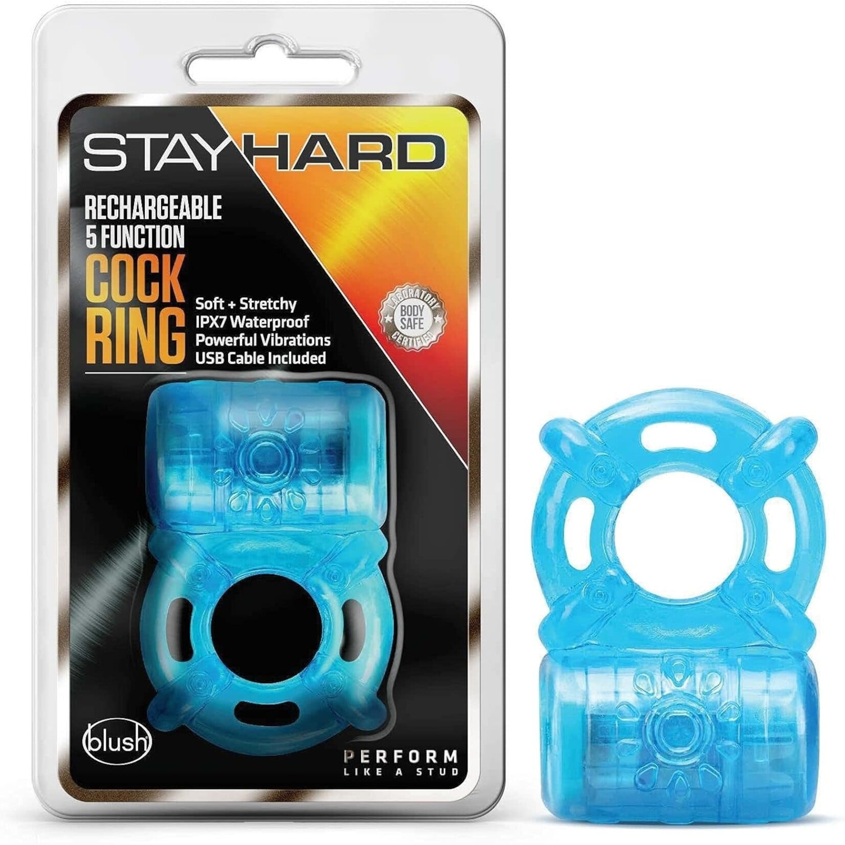 Blush Novelties Stay Hard Rechargeable 5 Function Cock Ring Blue
