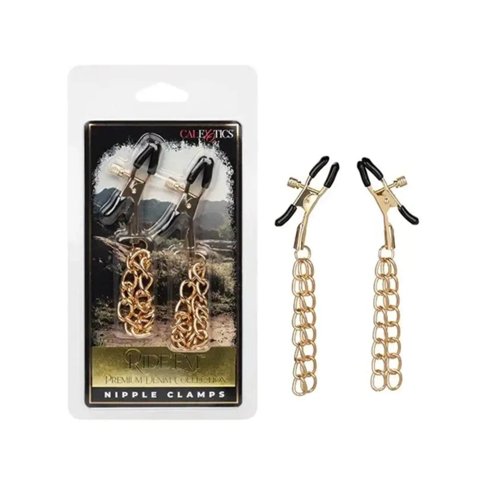 Calexotics Ride 'em Premium Denim Collection Nipple Clamps - Gold