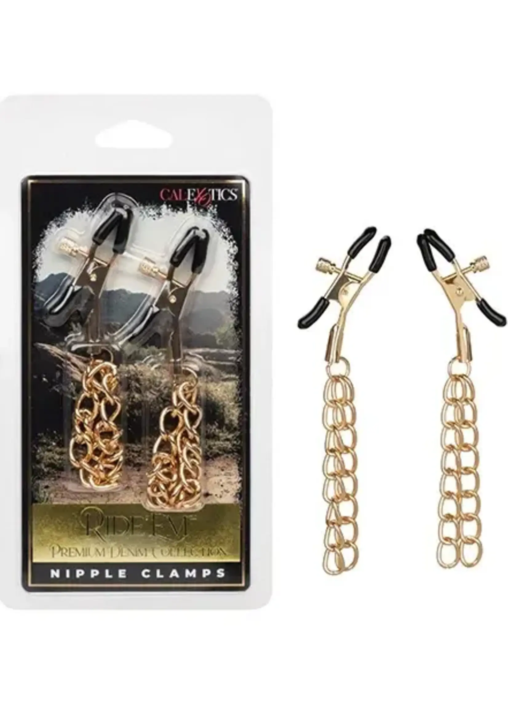 Calexotics Ride 'em Premium Denim Collection Nipple Clamps - Gold