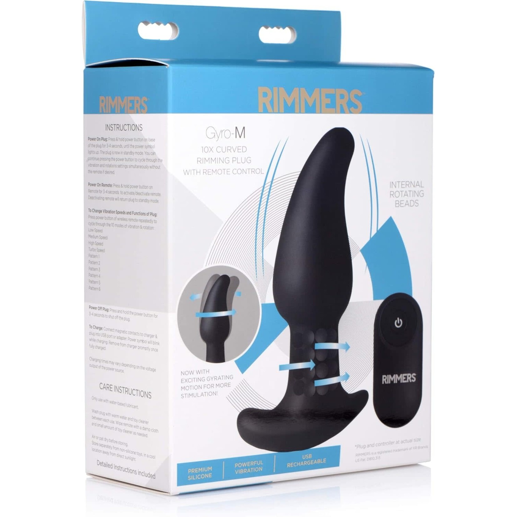 XR Brands Rimmers Rimmers Gyro-M 10X Curved Rimming Plug With Remote Control