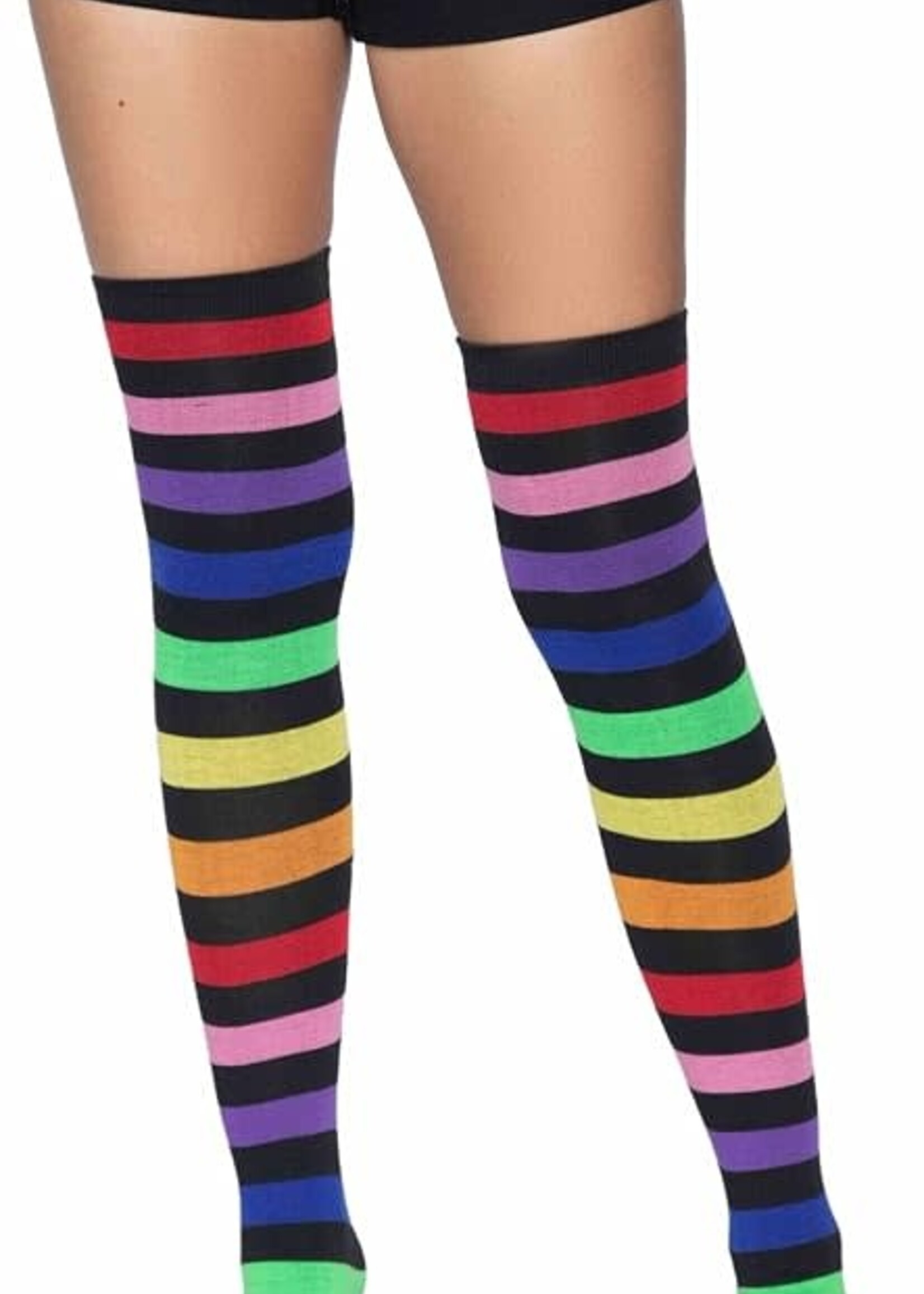 Leg Avenue Acrylic Rainbow Stripe Thigh High Socks - OS
