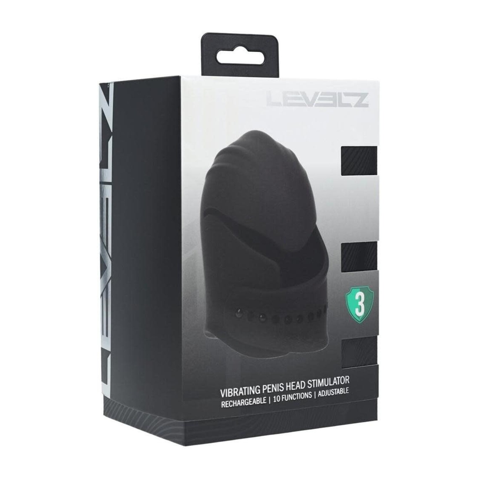 Shots Levelz Levelz Adjustable Vibrating Silicone Rechargeable Penis Head Stimulator - Black