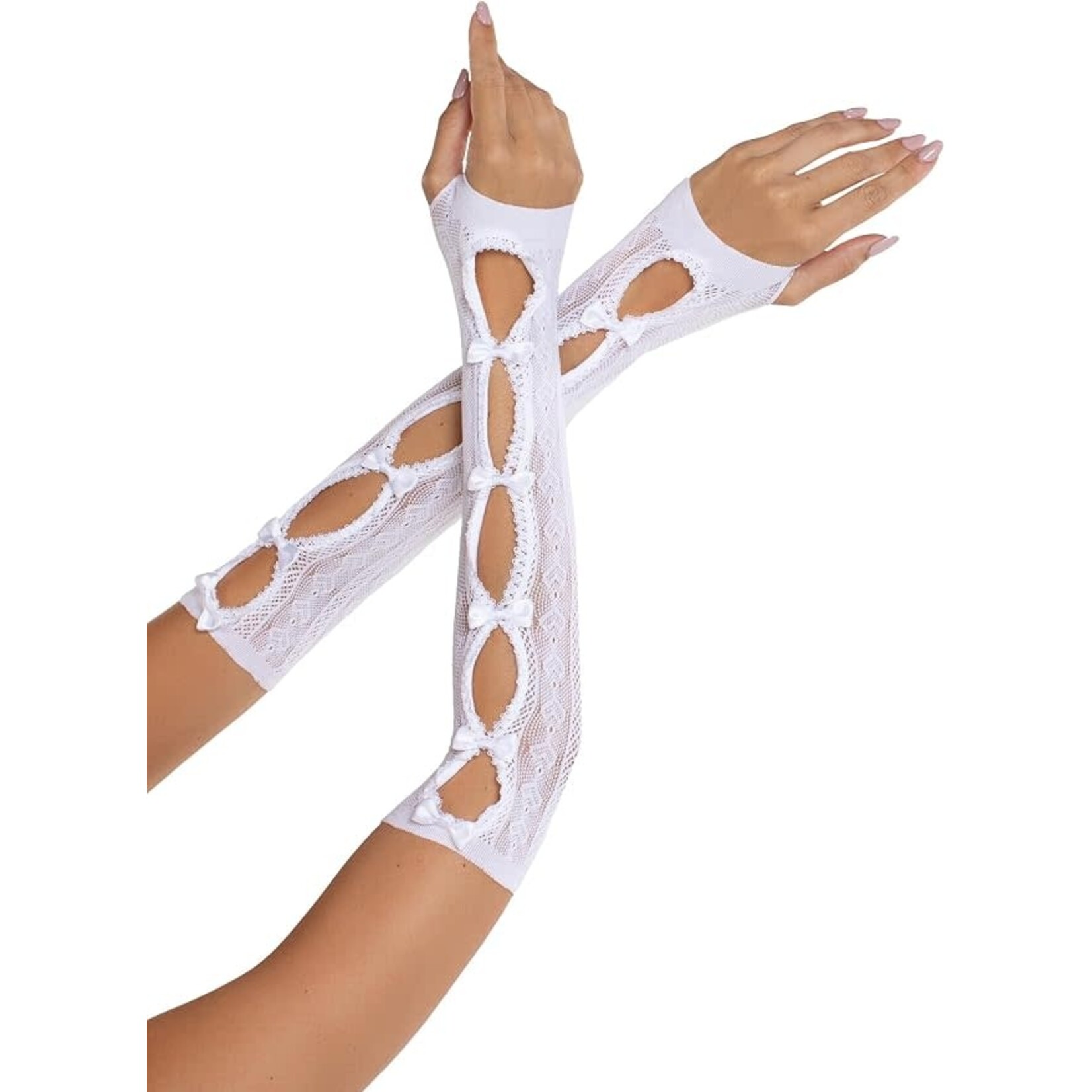 Leg Avenue Leg Avenue Sweetheart Striped Keyhole Arm Warmers with Mini Bow Accents - O/S - White