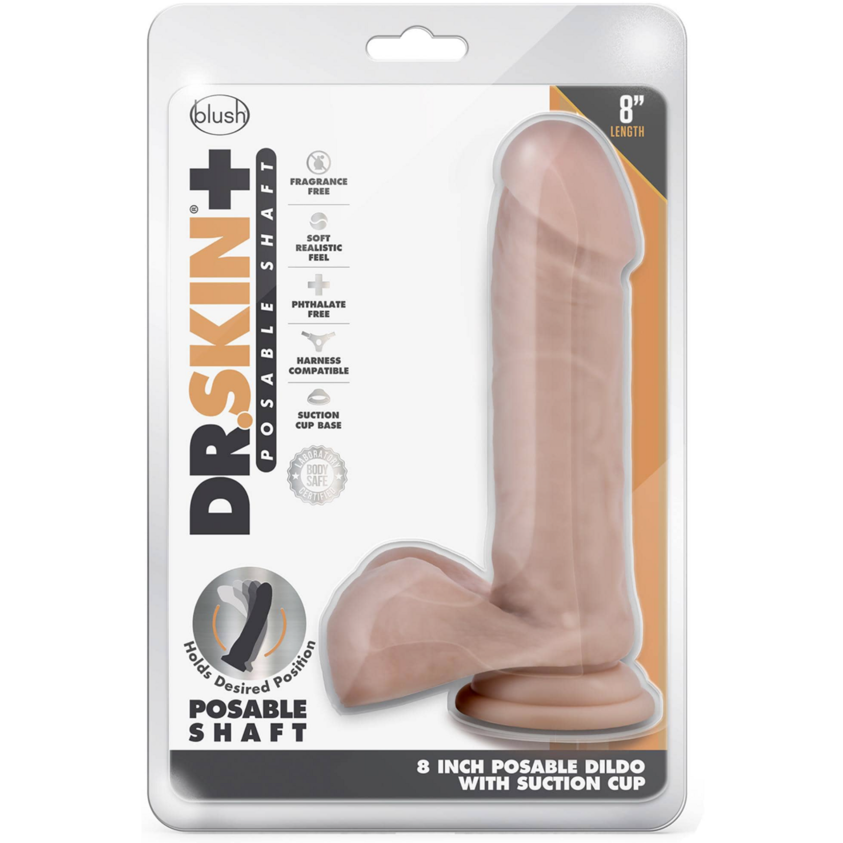 Blush Novelties Dr. Skin Plus - 8 Inch Posable Dildo With Balls - Vanilla