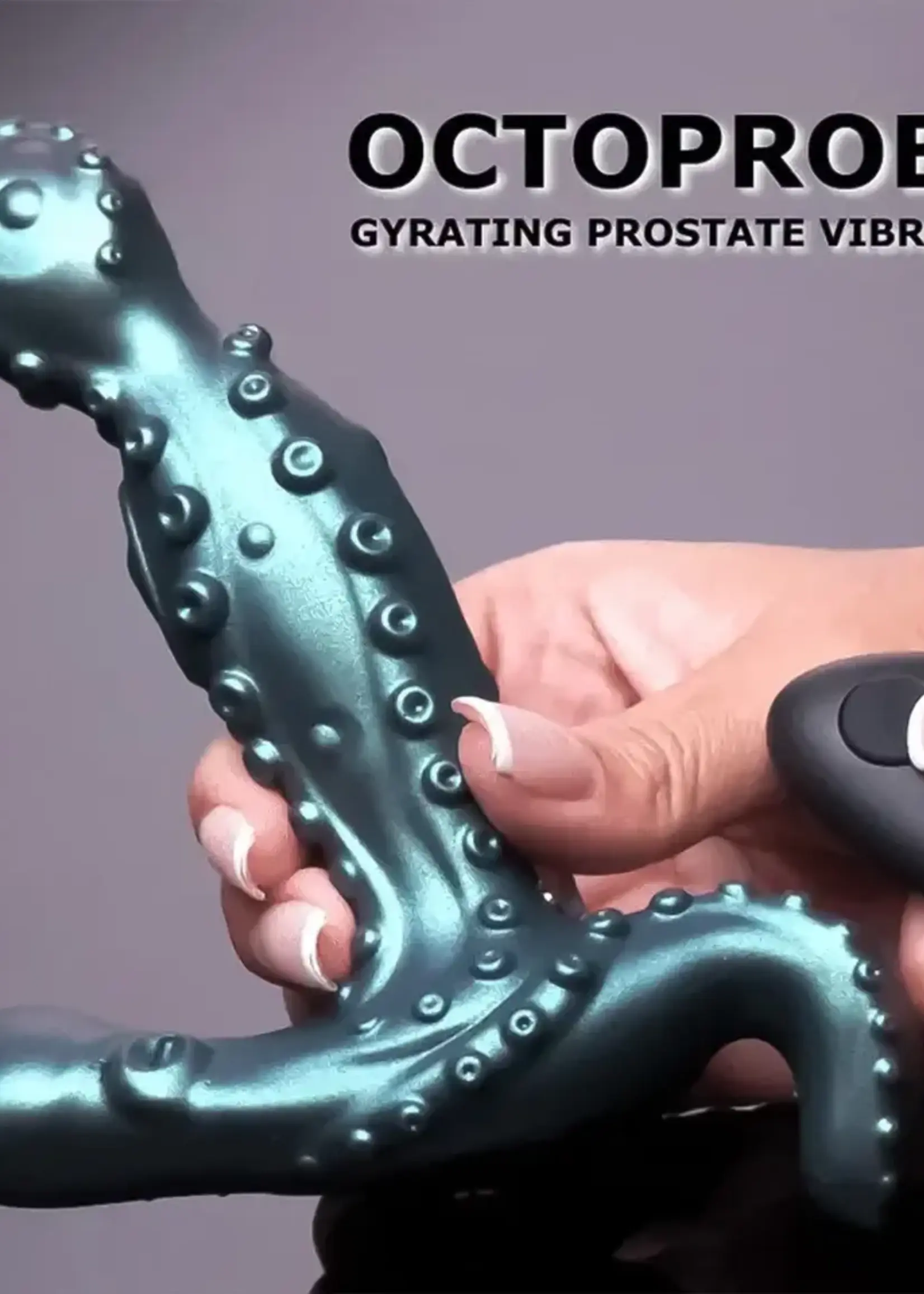 XR Brands Creature Cocks Creature Cocks Octoprobe Gyrating Rechargeable Silicone Prostate Vibrator with Remote Control - Blue/Purple