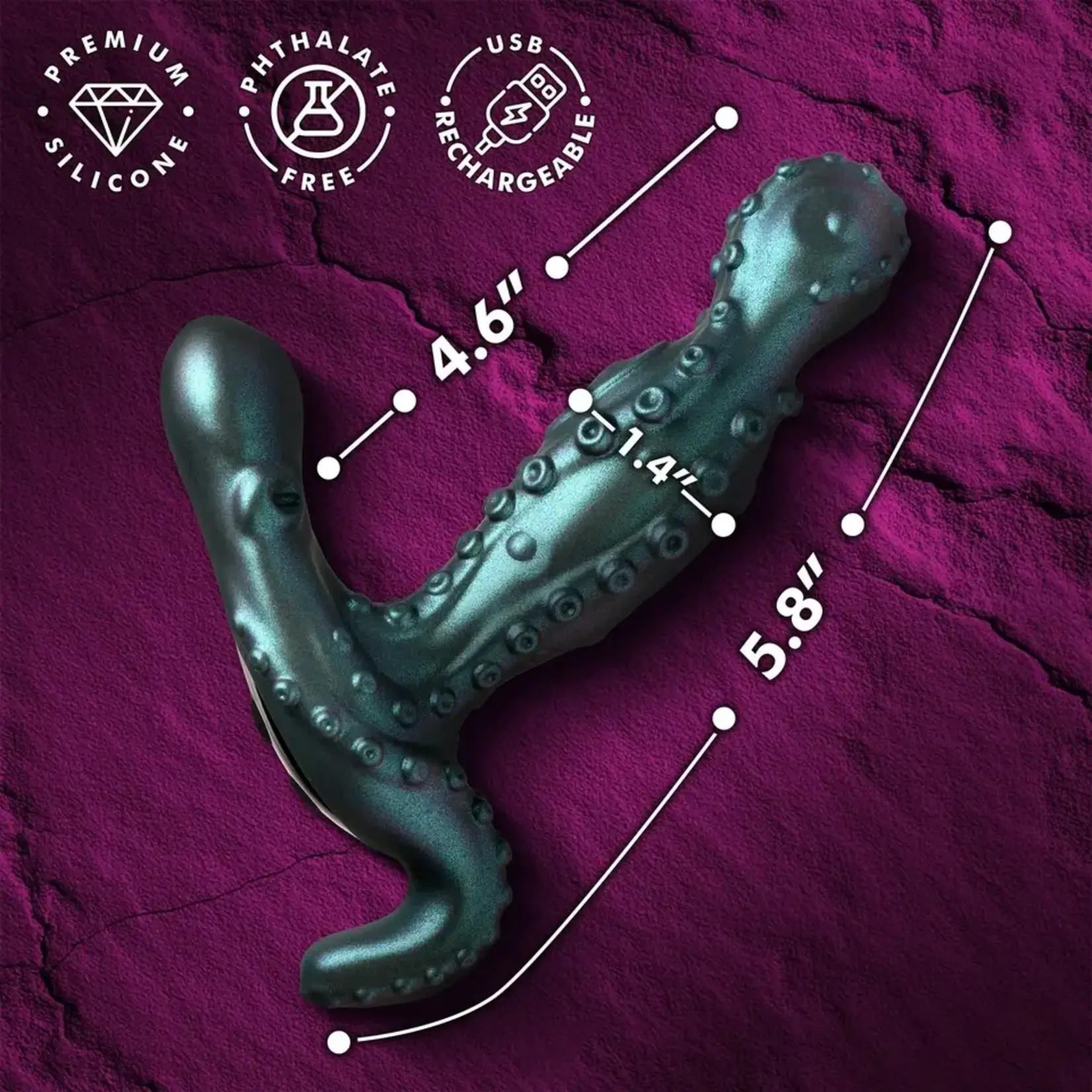 XR Brands Creature Cocks Creature Cocks Octoprobe Gyrating Rechargeable Silicone Prostate Vibrator with Remote Control - Blue/Purple