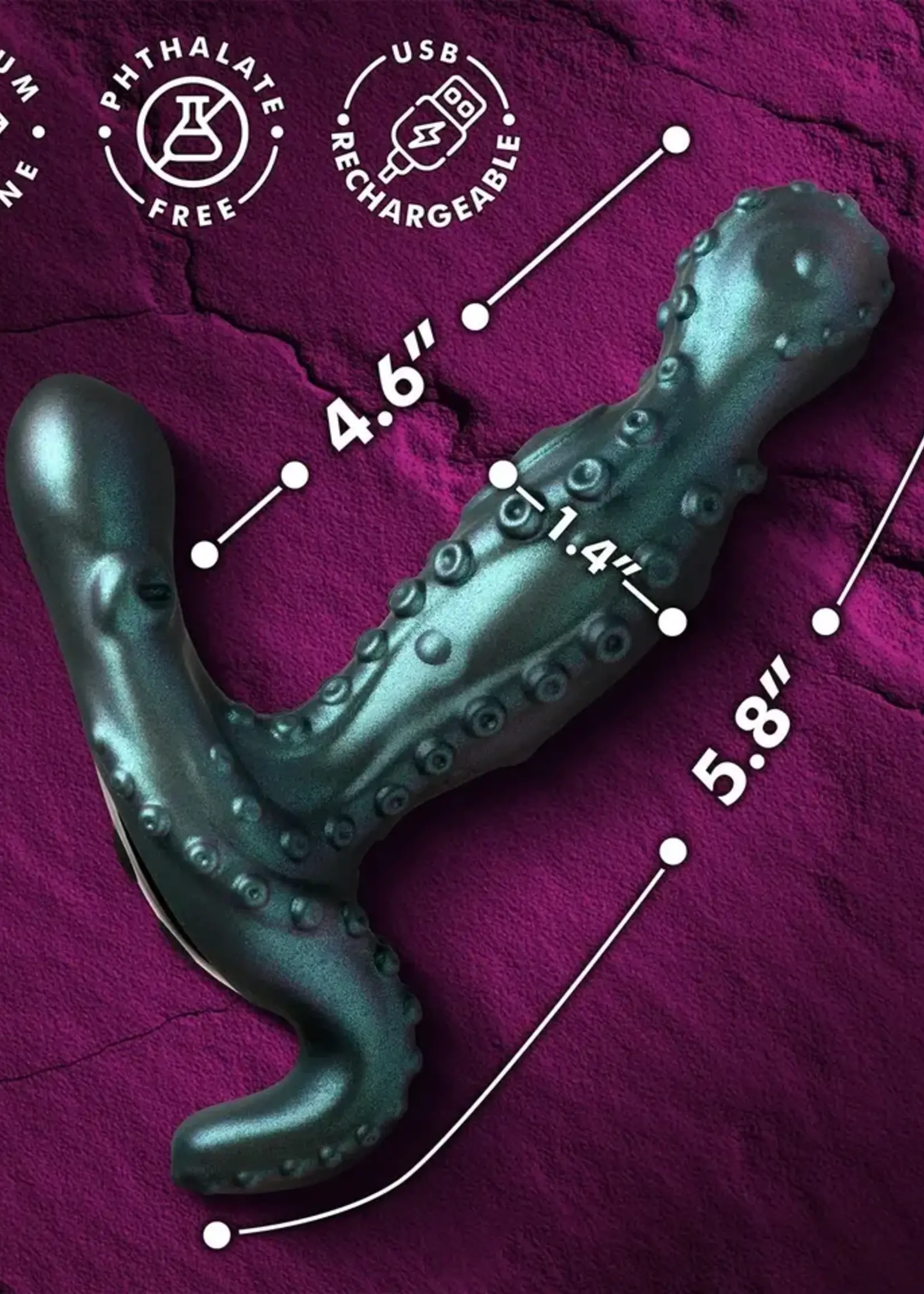 XR Brands Creature Cocks Creature Cocks Octoprobe Gyrating Rechargeable Silicone Prostate Vibrator with Remote Control - Blue/Purple