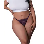 Magic Silk Leather & Lace Lace Thong - Plum QN