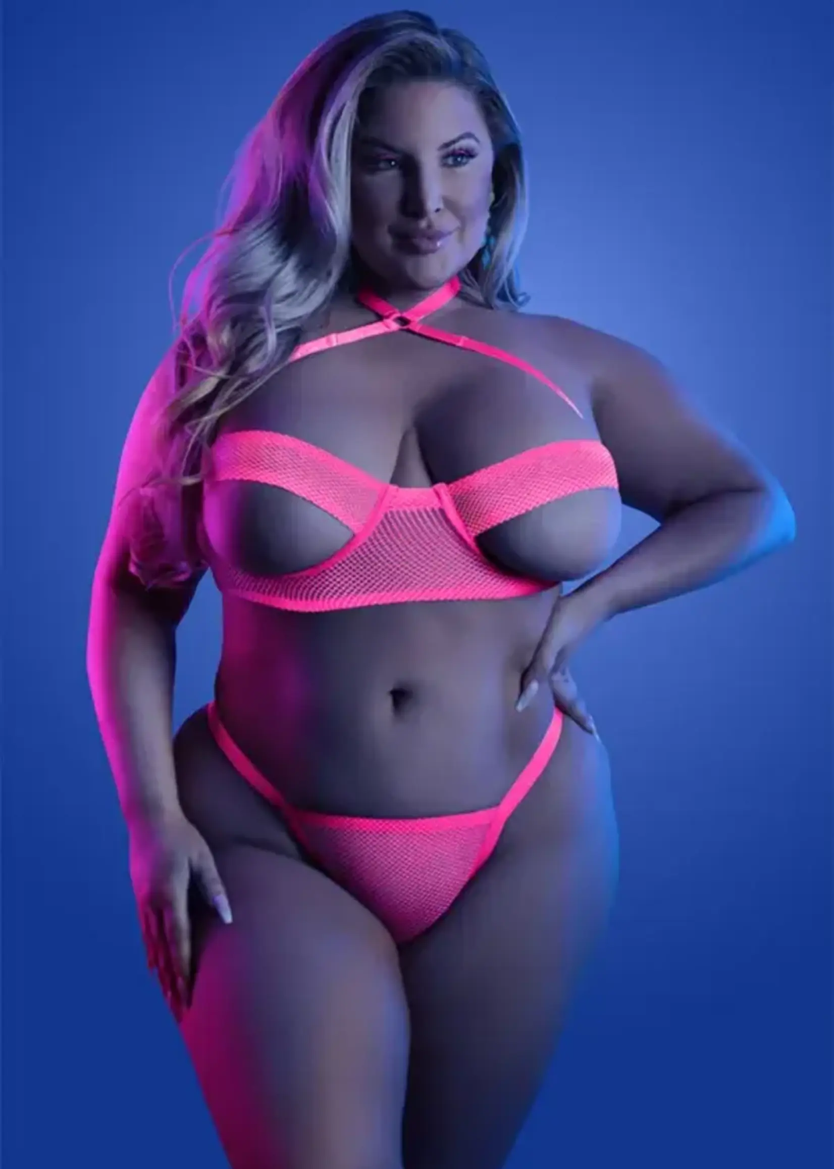 Fantasy Lingerie Slow Motion Peekaboo Cup Bra & Panty Queen Size