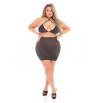 Pink Lipstick Pink Lipstick Black Cherry Strap Halter Bra & Skirt (Fits up to 3X) Black Queen Size