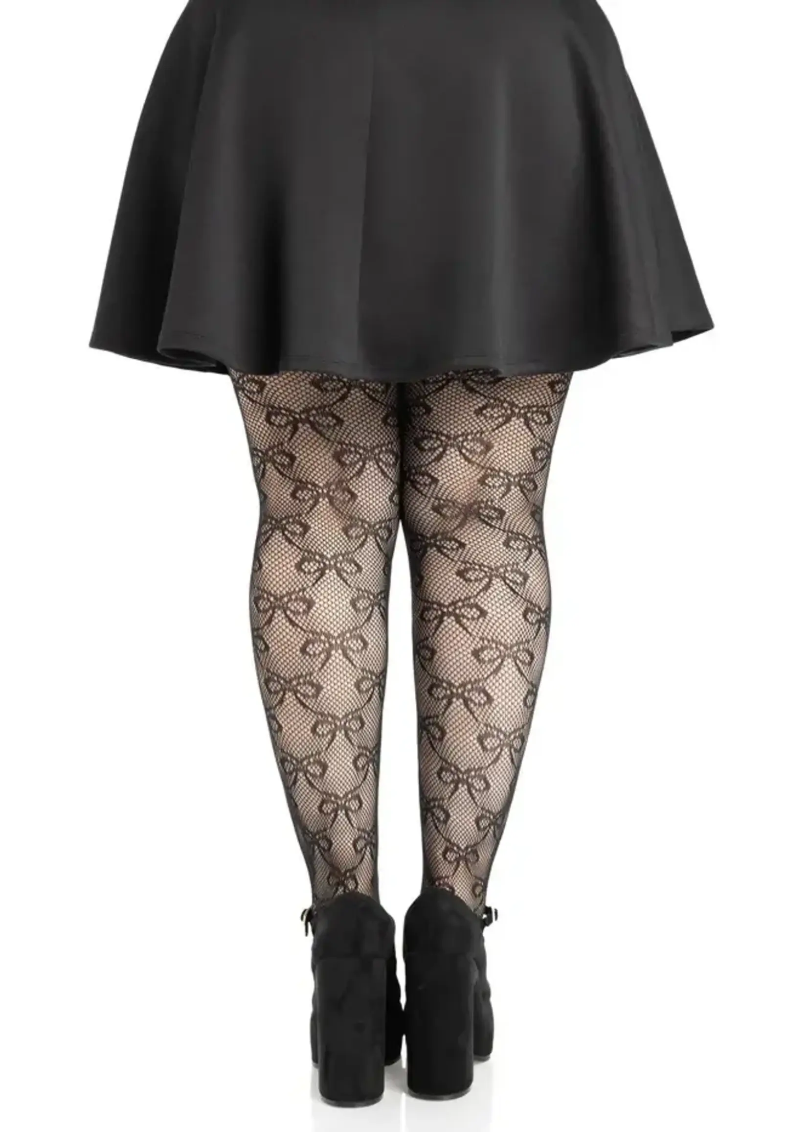 Leg Avenue Plus Bow Net Tights - 1x 2x - Black