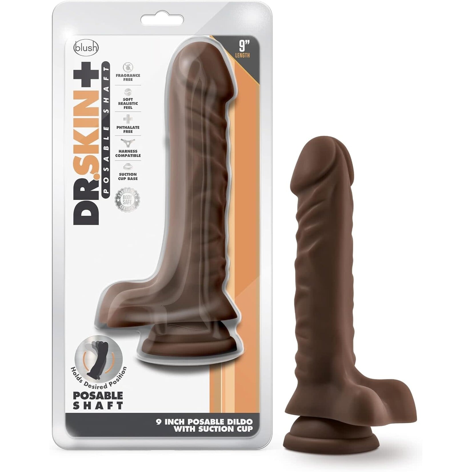 Blush Novelties Dr. Skin Plus 9" Posable Dildo With Balls Chocolate