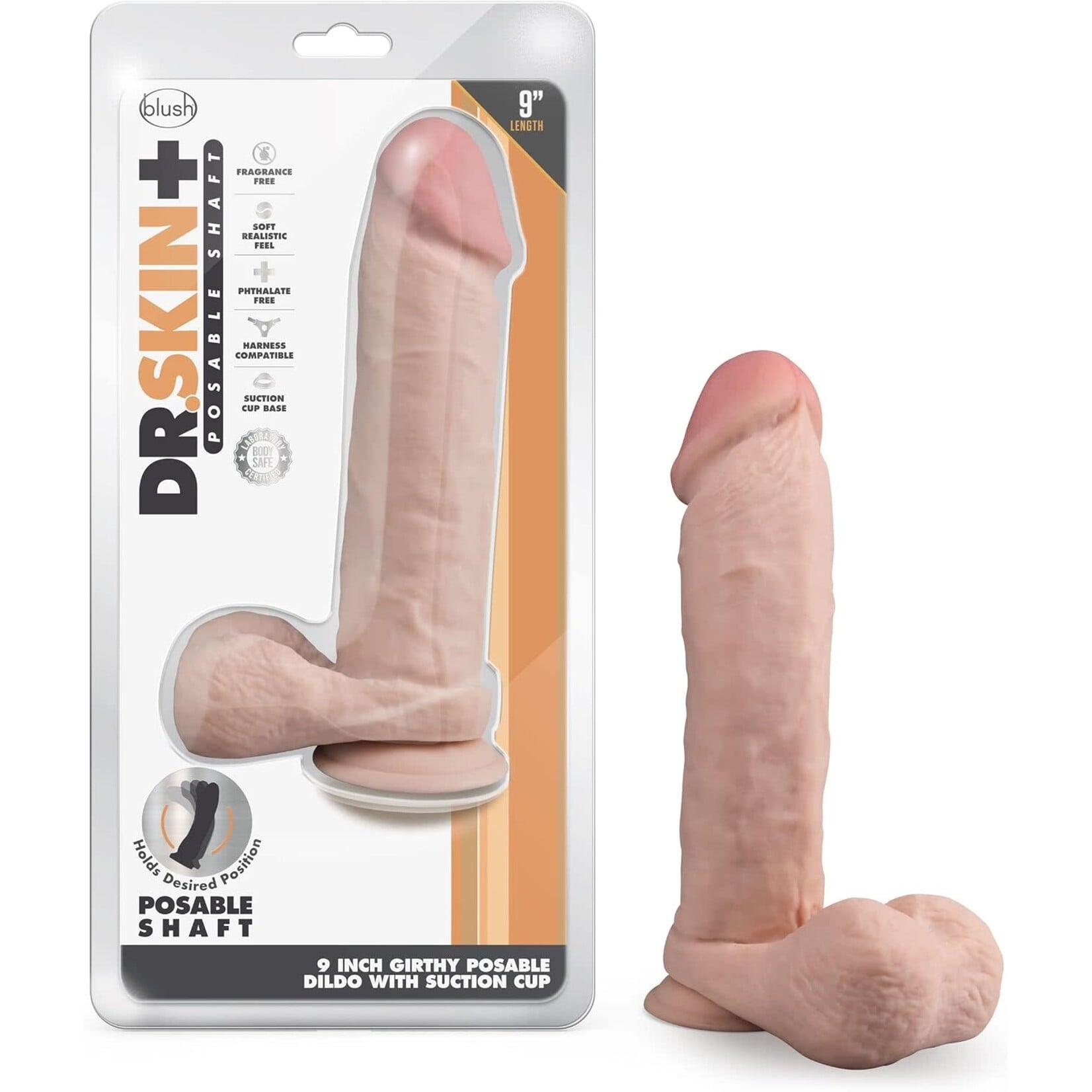 Blush Novelties Dr. Skin Plus - 9 Inch Posable Dildo With Balls - Vanilla